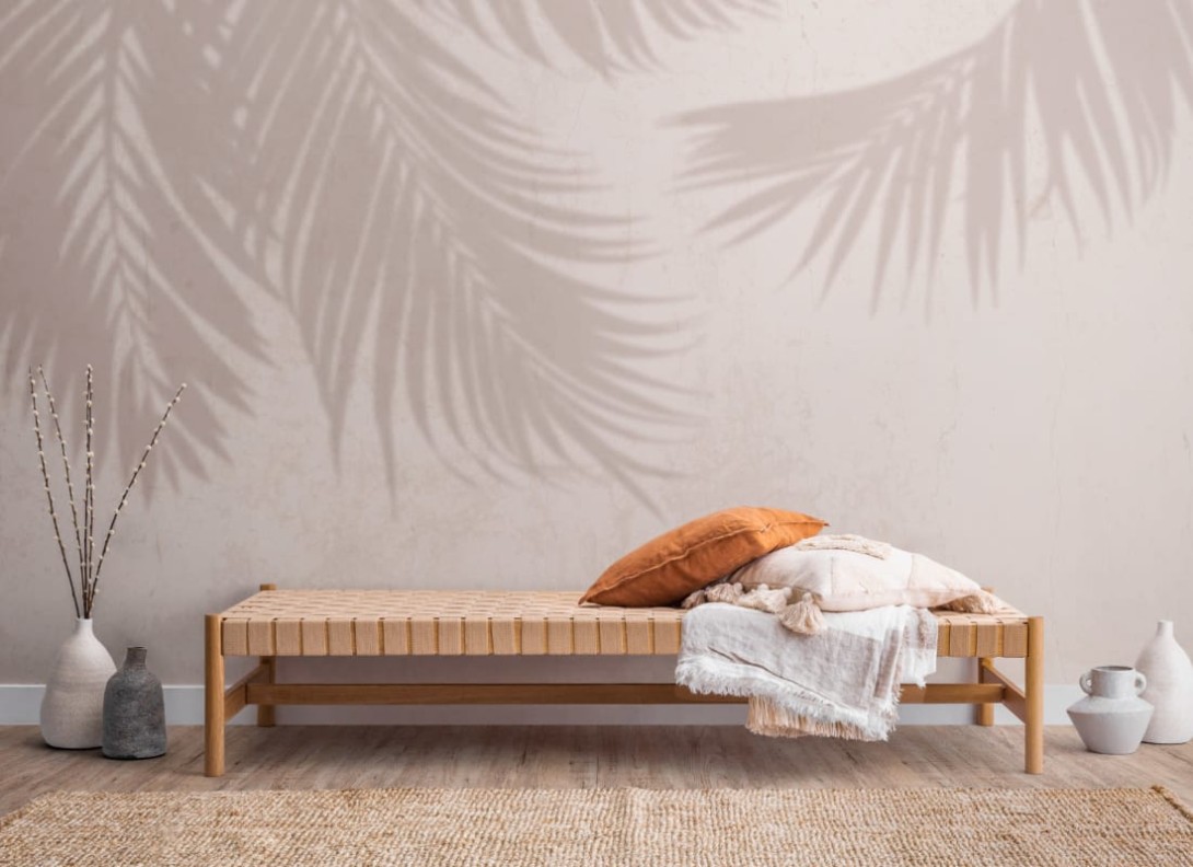 Hovia TR0052NE03W Canopy - mural w liście palm na betonowy tle