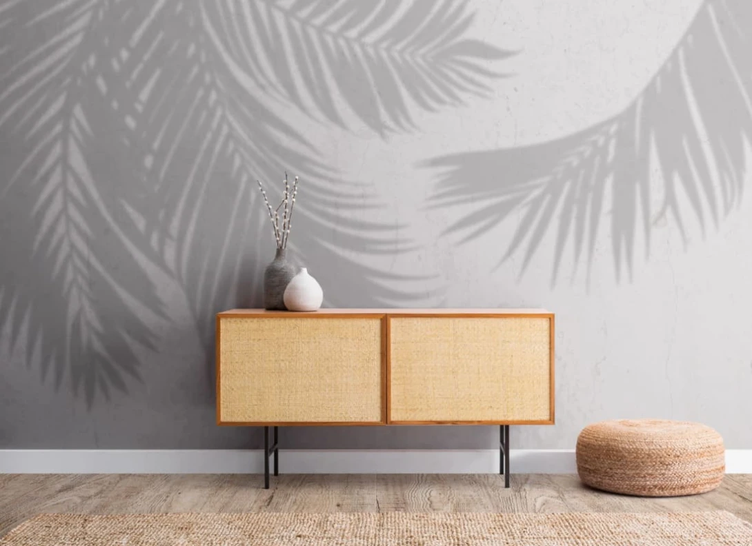 Hovia TR0053GE03W Canopy Gray - mural w liście palm na betonowy tle