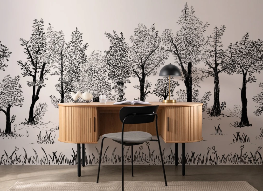 Hovia FO0334BL09W Timber Black - mural w minimalistyczny leśny pejzaż