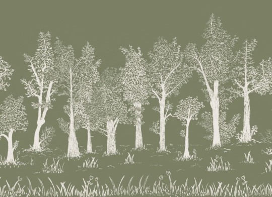 Hovia FO0336GR09W Timber Green - mural w minimalistyczny leśny pejzaż