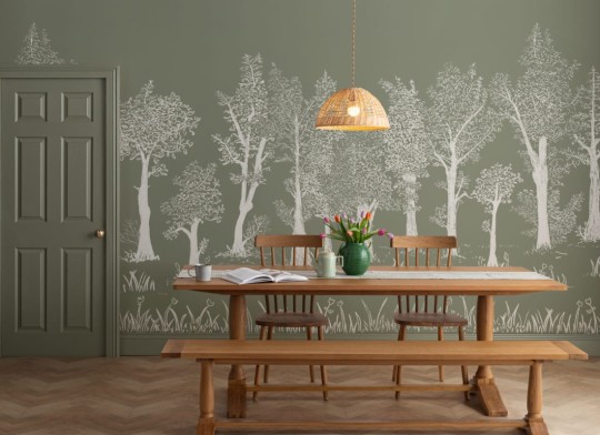 Hovia FO0336GR09W Timber Green - mural w minimalistyczny leśny pejzaż