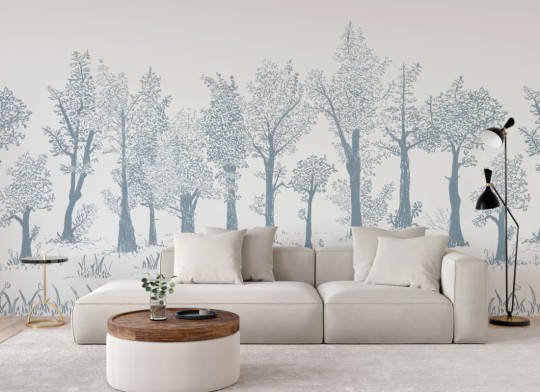 Hovia FO0337BU09W Timber Blue - mural w minimalistyczny leśny pejzaż