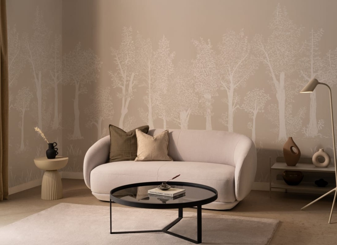 Hovia FO0339NE09W Timber Neutral - mural w minimalistyczny leśny pejzaż