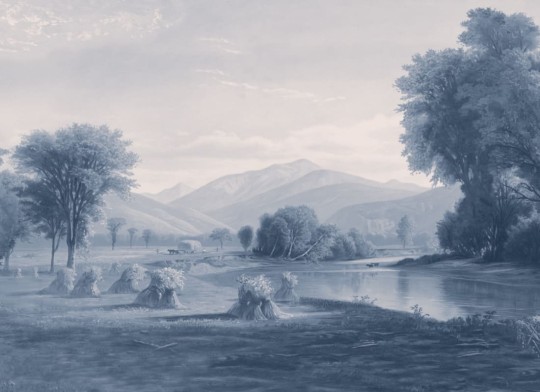 Hovia LA0382BU03W Hayfield Blue - mural w roślinny pejzaż