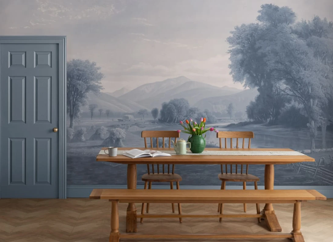 Hovia LA0382BU03W Hayfield Blue - mural w roślinny pejzaż