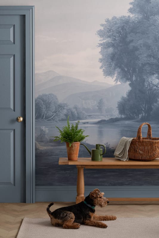 Hovia LA0382BU03W Hayfield Blue - mural w roślinny pejzaż
