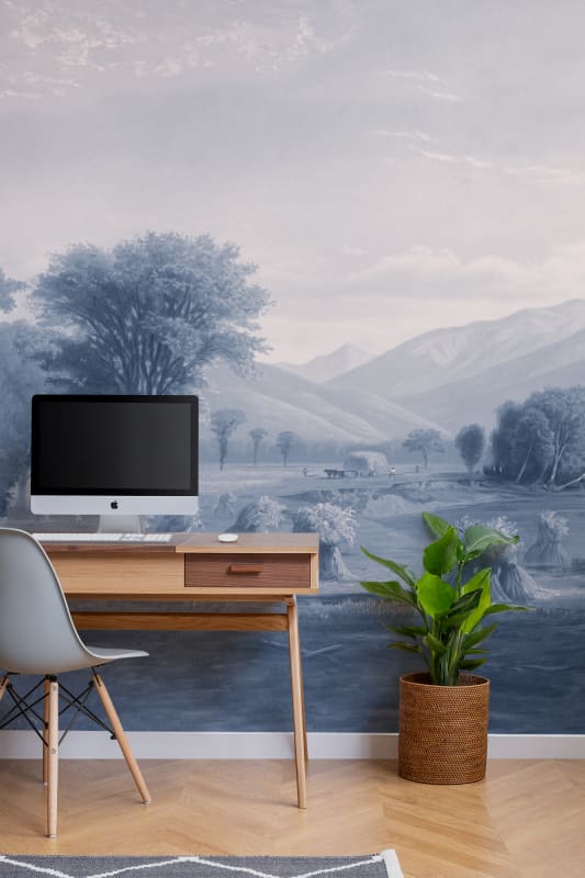 Hovia LA0382BU03W Hayfield Blue - mural w roślinny pejzaż