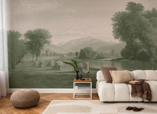 Hovia LA0383GR03W Hayfield Green - mural w roślinny pejzaż