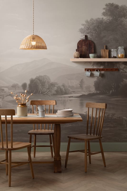 Hovia LA0384GE03W Hayfield Grey - mural w roślinny pejzaż