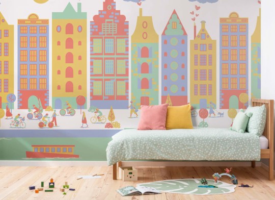 Hovia CH0028MU03W Amsterdam - mural dla dzieci w pejzaż Amsterdamu