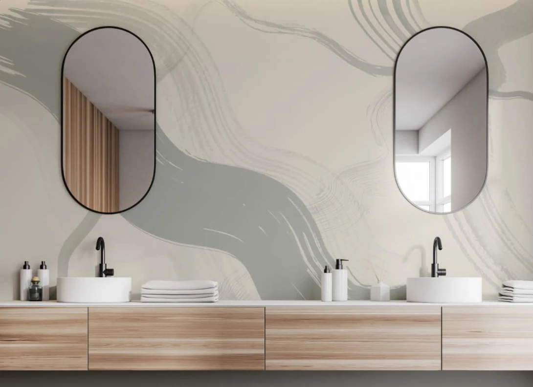 Hovia AB0323GR04W Brush Sage Green - mural w abstrakcyjne linie