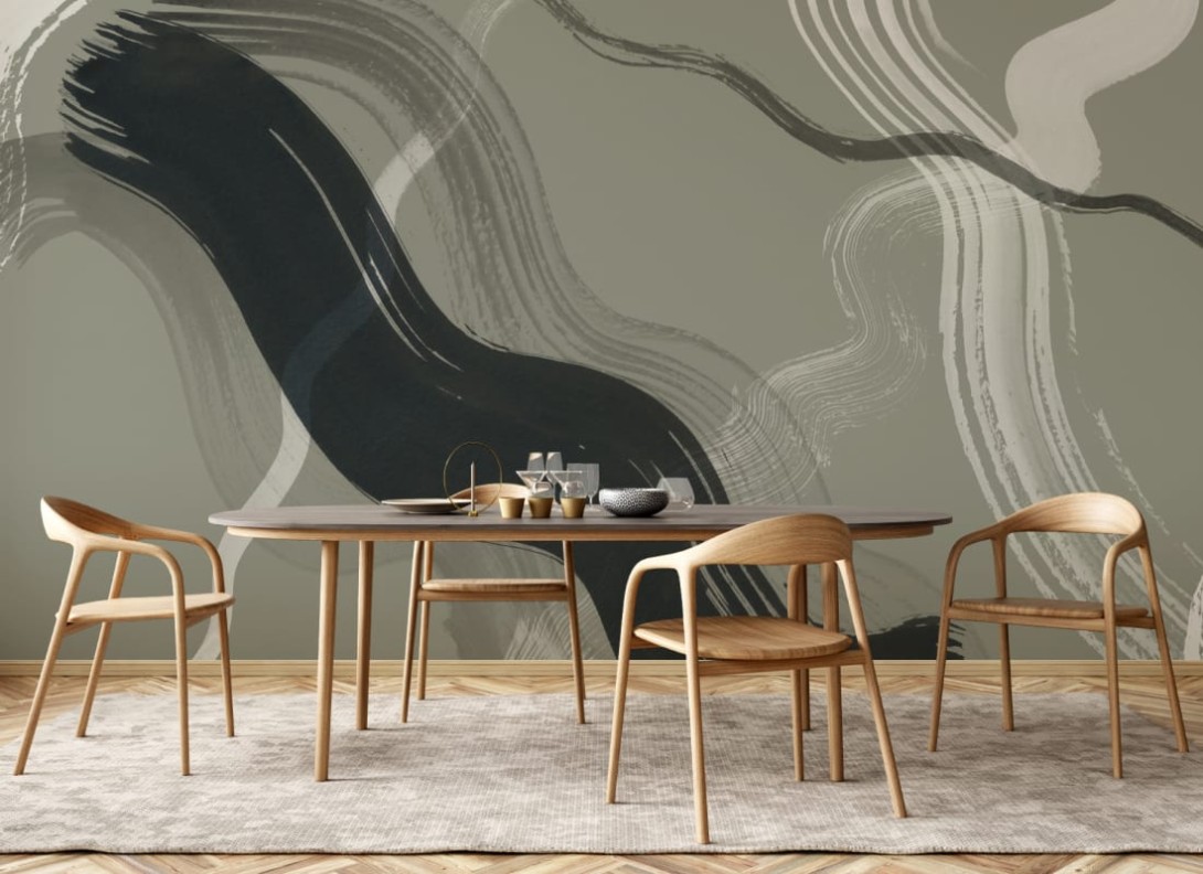 Hovia AB0324GR04W Brush Dark Green - mural w abstrakcyjne linie