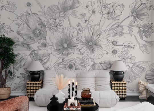 Hovia FL0527BW03W Bouquet Monochrome - mural w kwiaty