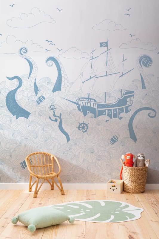 Hovia CH0079BH04W Kraken - mural dla dzieci w morski pejzaż i piracki statek
