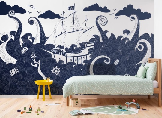 Hovia CH0080BH04W Kraken Blue - mural dla dzieci w morski pejzaż i piracki statek