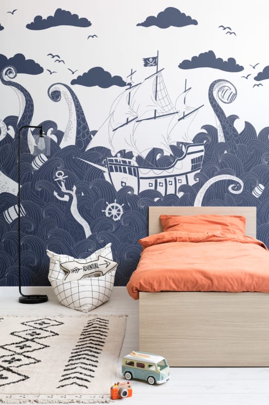 Hovia CH0080BH04W Kraken Blue - mural dla dzieci w morski pejzaż i piracki statek
