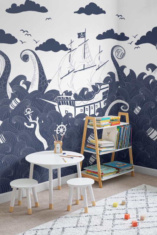 Hovia CH0080BH04W Kraken Blue - mural dla dzieci w morski pejzaż i piracki statek