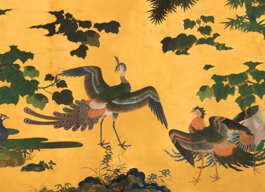 Hovia JA0385YE03W Kujaku Yellow - mural w ptaki w japońskim stylu