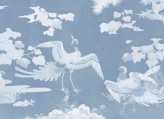 Hovia JA0386BU03W Kujaku Blue - mural w ptaki w japońskim stylu