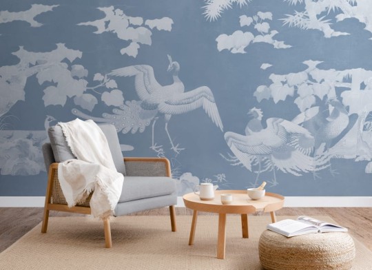 Hovia JA0386BU03W Kujaku Blue - mural w ptaki w japońskim stylu