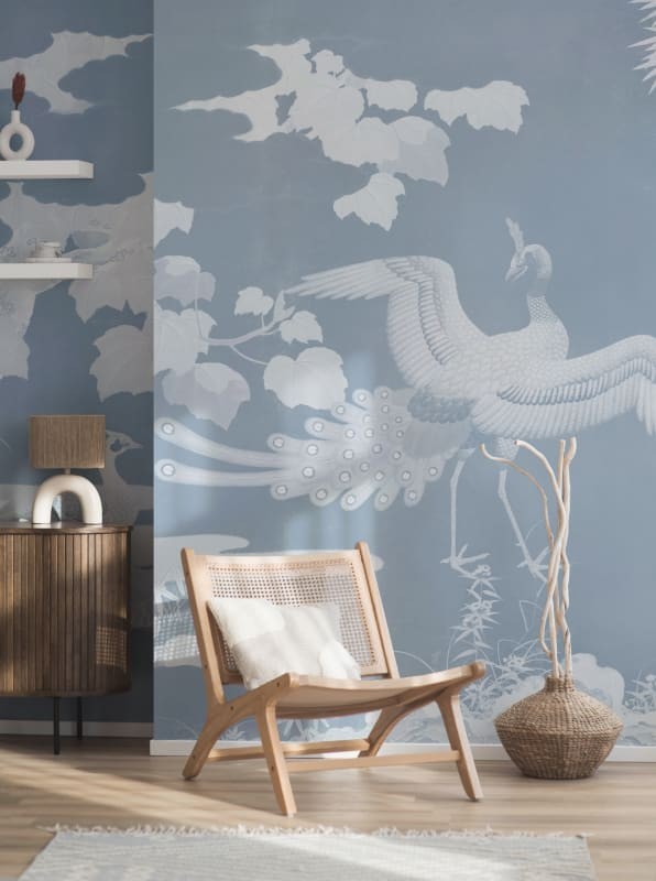 Hovia JA0386BU03W Kujaku Blue - mural w ptaki w japońskim stylu