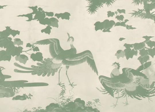 Hovia JA0388GR03W Kujaku Green - mural w ptaki w japońskim stylu