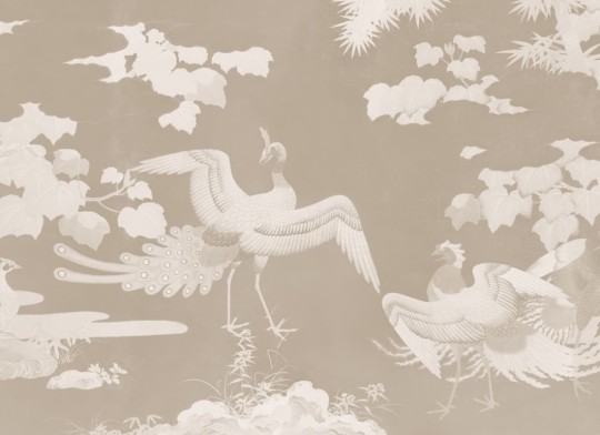 Hovia JA0389BE03W Kujaku Beige - mural w ptaki w japońskim stylu