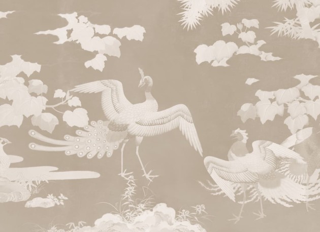 Hovia JA0389BE03W Kujaku Beige - mural w ptaki w japońskim stylu