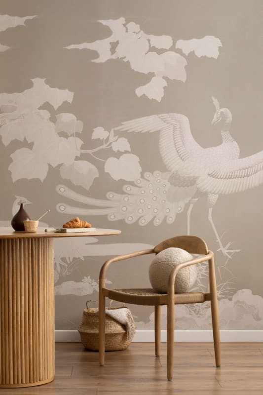 Hovia JA0389BE03W Kujaku Beige - mural w ptaki w japońskim stylu