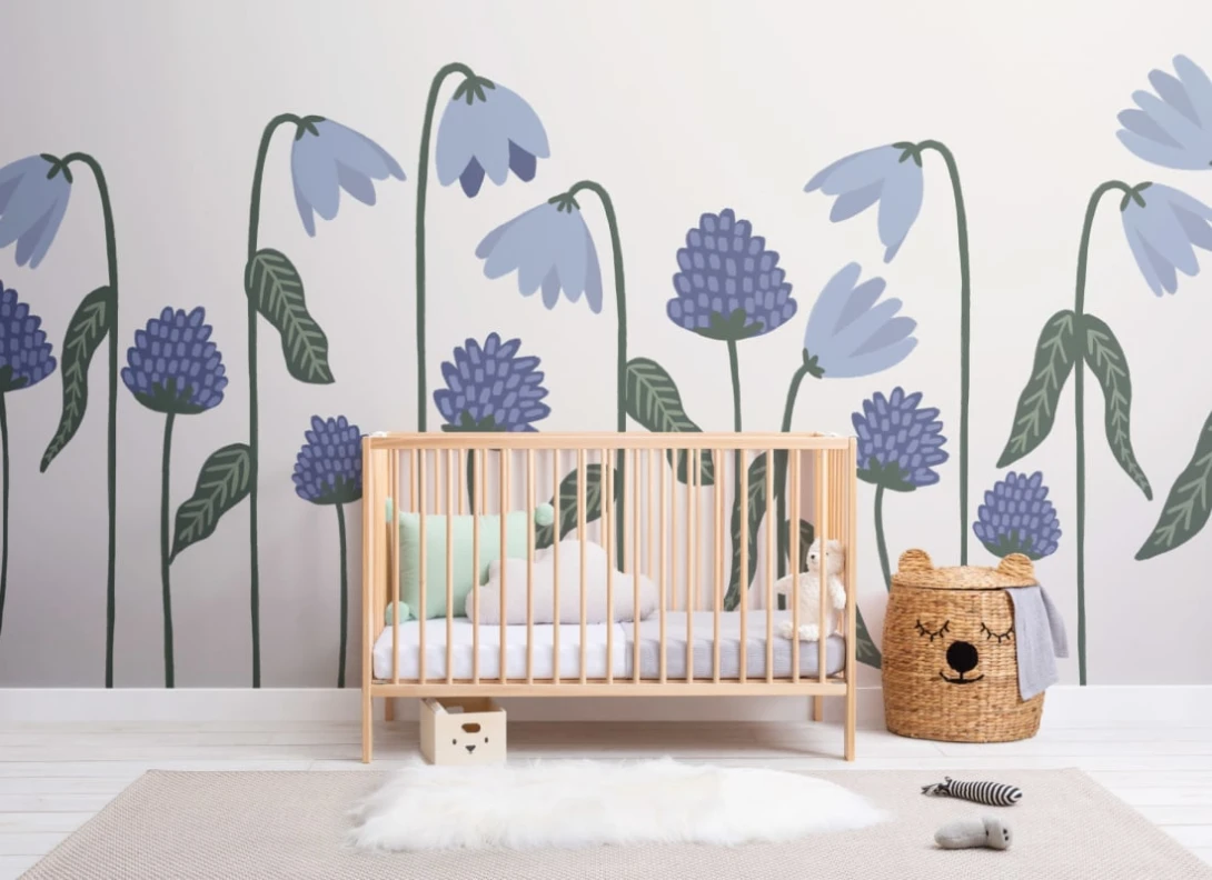 Hovia FL0008PU02W Bluebell Cream - mural dziecięcy w kwiaty