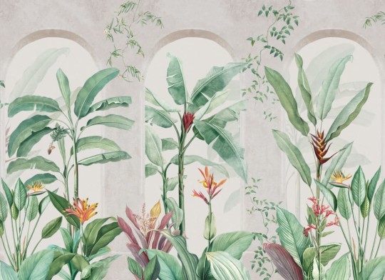 Hovia BT0002GR04W Naturalia - mural w łuki i egzotyczną roślinność