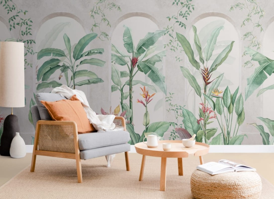 Hovia BT0002GR04W Naturalia - mural w łuki i egzotyczną roślinność