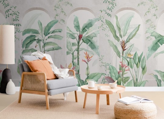 Hovia BT0002GR04W Naturalia - mural w łuki i egzotyczną roślinność