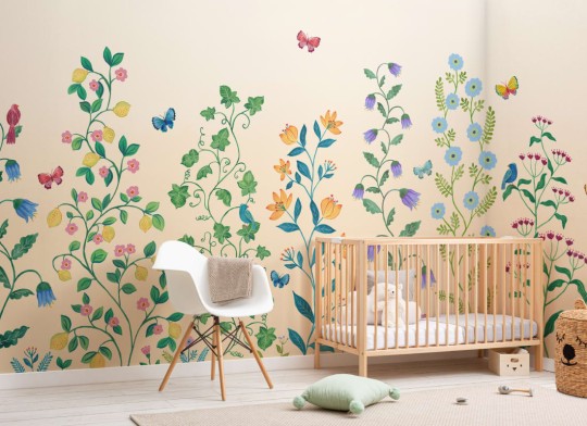 Hovia FL0438YE07W Rosetree Yellow - mural w kwiaty i motyle
