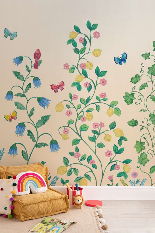 Hovia FL0438YE07W Rosetree Yellow - mural w kwiaty i motyle