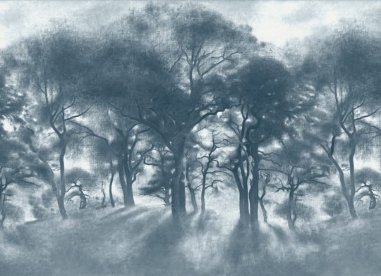 Hovia FO0512BU07W Smokey Forest Blue - mural w leśny pejzaż