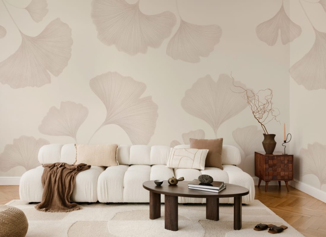 Hovia LE0597NE06W Ginkgo Neutral - mural w duże liście miłorzębu japońskiego