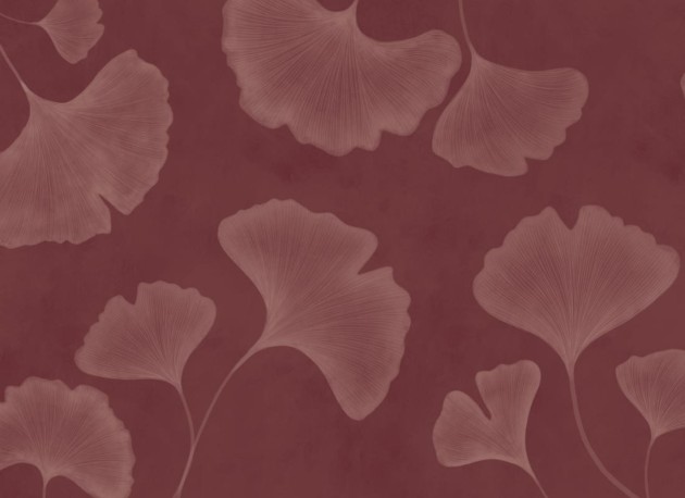 Hovia LE0598PI06W Ginkgo Mauve - mural w duże liście miłorzębu japońskiego