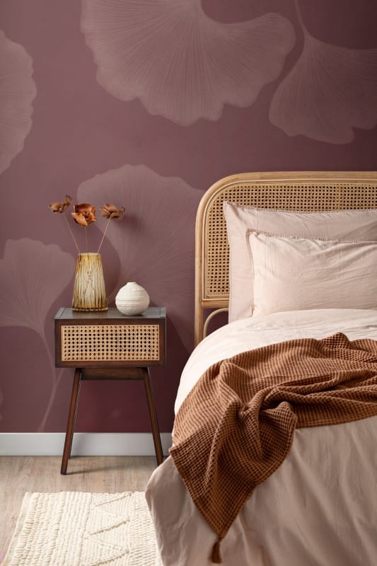 Hovia LE0598PI06W Ginkgo Mauve - mural w duże liście miłorzębu japońskiego