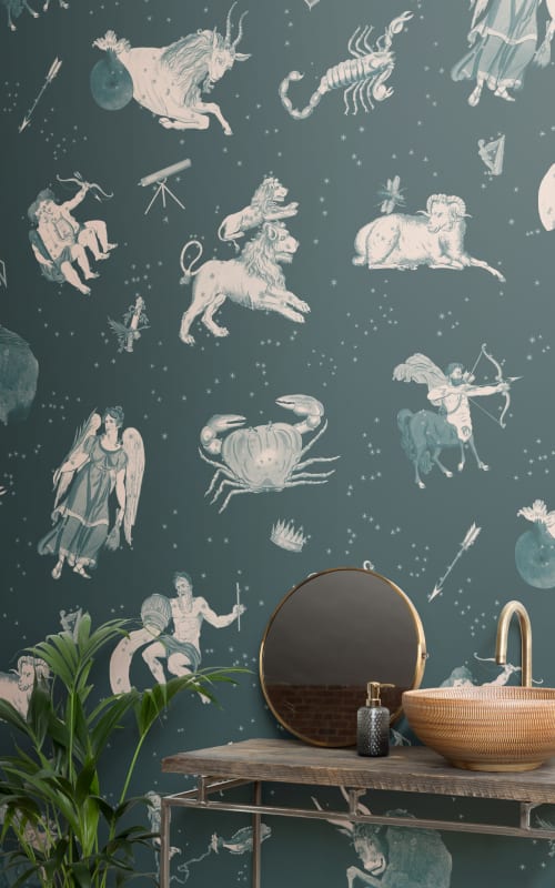 Hovia VT5496GR03W Astrology Teal - mural w astrologiczny motyw