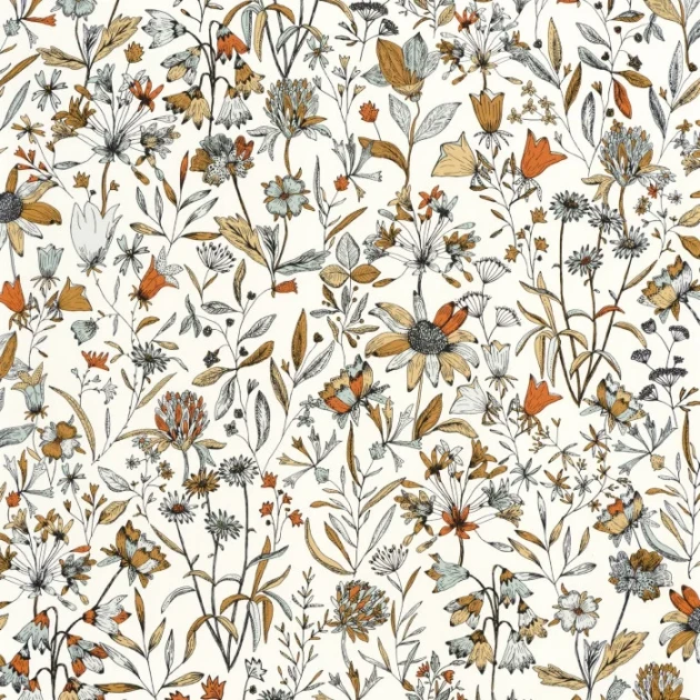 Caselio 103000325 Art of Botany Jardin De Giverny Blanc orange – tapeta w roślinny ogród