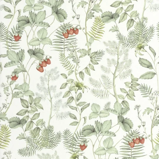 Casadeco 201217155 Heritage Strawberry Field Vert d'eau – tapeta botaniczna z truskawkami