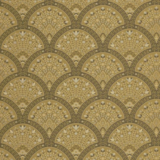 Casadeco 201192510 Heritage Wallace Moutarde – tapeta wachlarze w stylu art déco