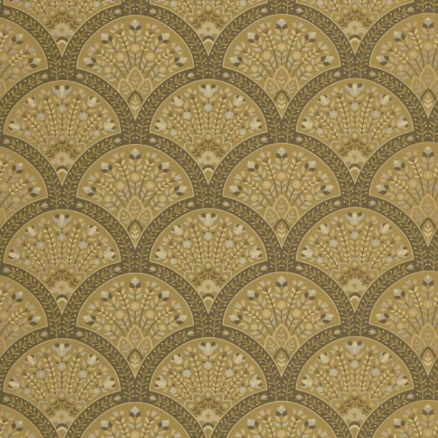 Casadeco 201192510 Heritage Wallace Moutarde – tapeta wachlarze w stylu art déco