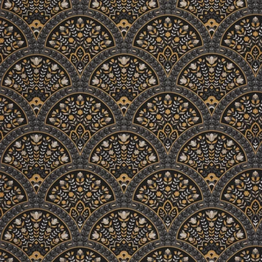 Casadeco 201199902 Heritage Wallace Noir Fusain – tapeta wachlarze w stylu art déco