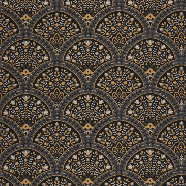 Casadeco 201199902 Heritage Wallace Noir Fusain – tapeta wachlarze w stylu art déco