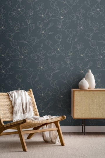 Hovia FL5041BU04R April Teal - tapeta w minimalistyczne kwiaty wiśni