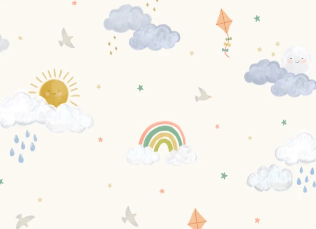 Hovia CH5098MU07R Raindrop - tapeta dla dzieci w słońca i tęcze
