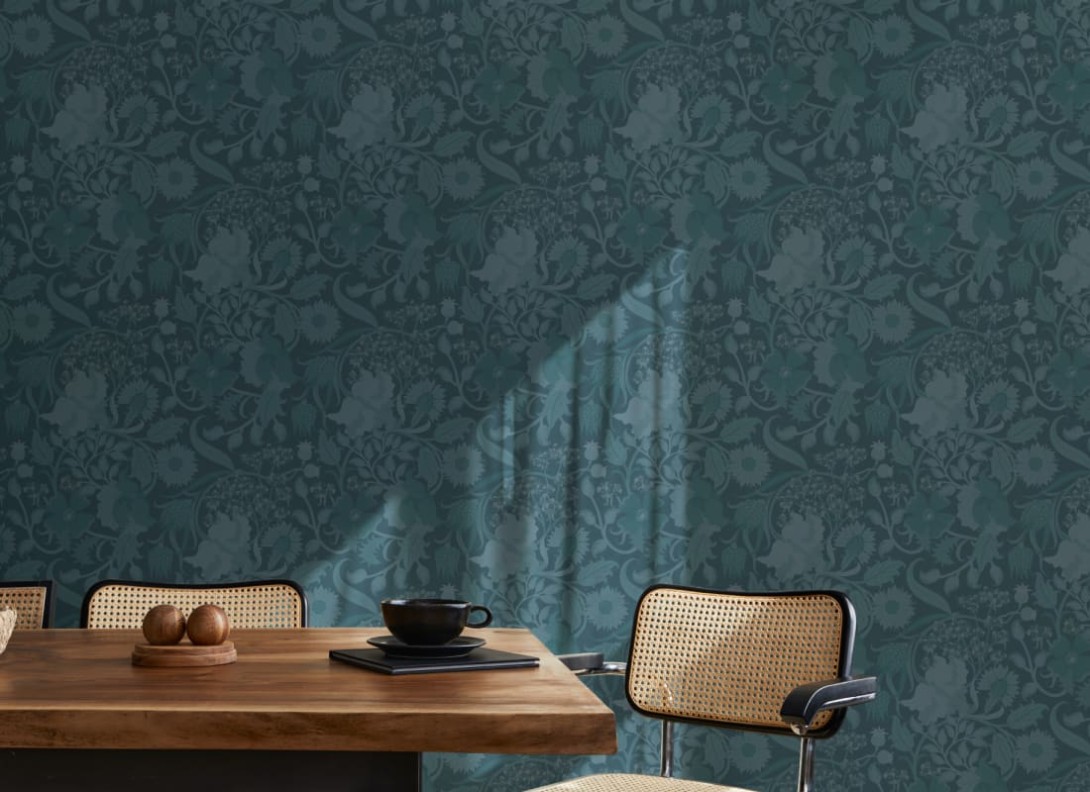 Hovia FL5326BU03R Tansy Teal - tapeta w roślinny motyw w stylu vintage