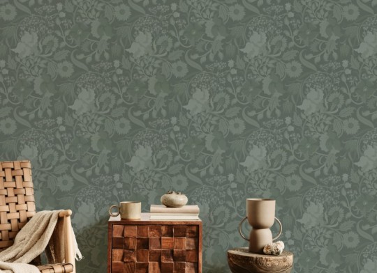 Hovia FL5456GR03R Tansy Emerald - tapeta w roślinny motyw w stylu vintage